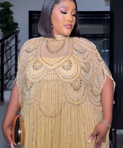 Embellished Kaftan Dress, Black Beaded Wedding Guest Dress, Plus Mother of The Bride A-Line Maxi Gown Long Floor Length