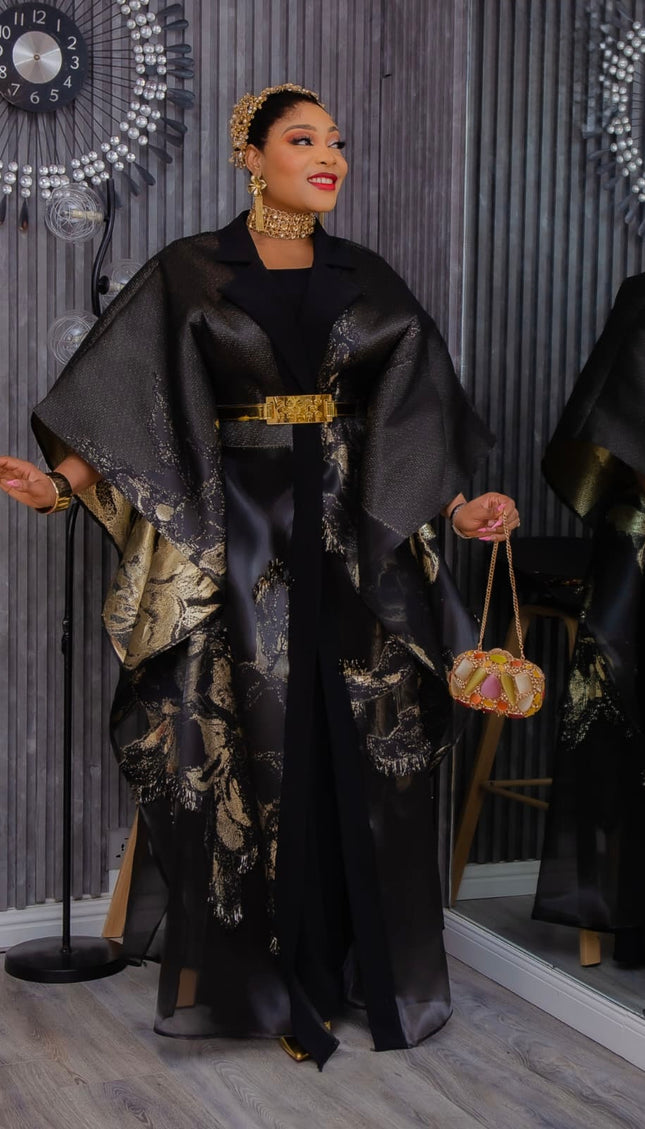 Classy Black Brocade Kaftan Dress 2-Piece Set: Mother of The Bride Attire Engagement Ceremony Wedding Guest Birthday (Copy)