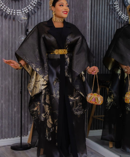 Elegant Gold Brocade Kaftan Dress 2-Piece Set, White Party Outfit Nigerian Engagement Traditional Ceremony Attire Mother of The Bride Photoshoot Wedding Guest