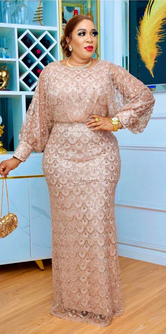 White Beaded Mother of The Bride Mermaid Gown, Embellished Wedding Guest Dress Floor Length Maxi, anniversary