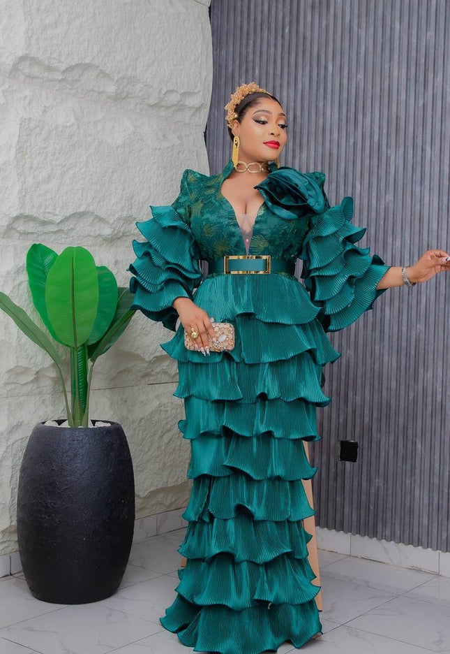 Dramatic Ruffle Maxi Party Dress | Wedding Bridal Birthday Anniversary Gala