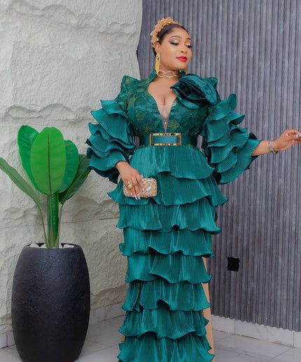 Ruffle Wedding Guest Maxi Dress, Plus Size Mother of The Bride Mermaid Gown, Birthday Party Anniversary Cocktail
