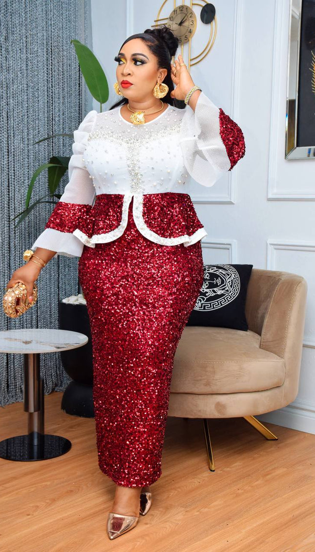 Sequin Embellished Peplum Maxi Dress | Women's Fashion Wedding Guest Mother of The Bride