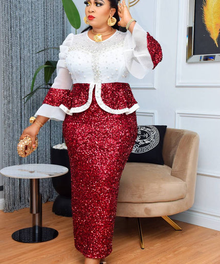 Sequin Embellished Peplum Maxi Dress | Women's Fashion Wedding Guest Mother of The Bride