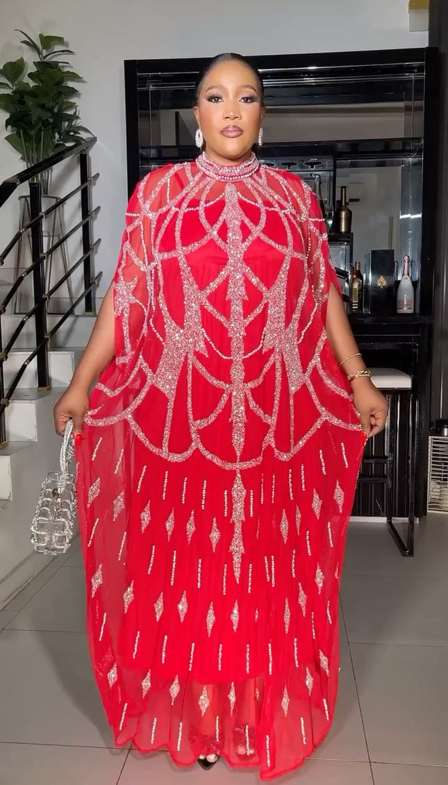 Gold Embellished Kaftan Dress, Nigerian Wedding Guest Dress Beaded African Bubu Mother of The Bride Outfit, One Size