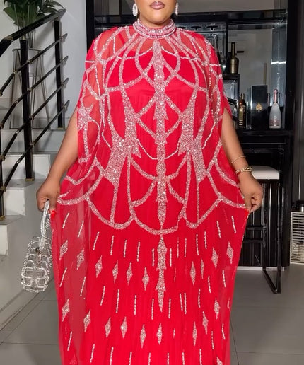 Gold Embellished Kaftan Dress, Nigerian Wedding Guest Dress Beaded African Bubu Mother of The Bride Outfit, One Size