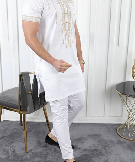 African Men's Clothing, Cotton Embroidered Short Sleeve Shirt Pants, Nigerian Wedding Guests Outfit, Groomsmen Suit, Nigerian Buba Sokoto