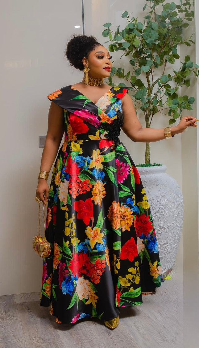 Black Sleeveless Embellished Fit & Flare Maxi Dress for Wedding Guest Cocktail Party Birthday Dinner