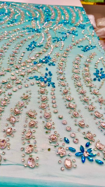 Swarovski Crystal Hand-Beaded Fabric Dressmaking | Wedding Evening Gown Birthday Pageant Prom Dress