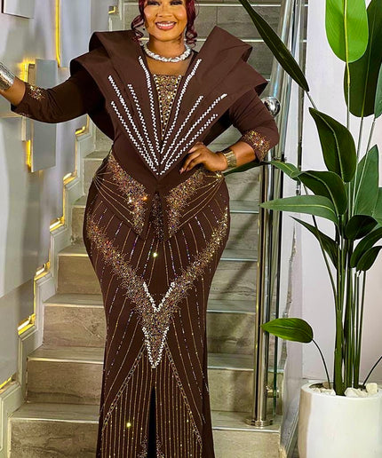 Black Embellished Structured Shoulder Maxi Dress for Wedding Party Cocktail Birthday Church Gala Anniversary Mother of The Bride Outfit