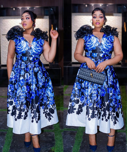 Fabulous Ruffle Neckline Twirl Skater Midi Dress for Birthday Dinner Church Summer Wedding Guest Bridal Photoshoot Cocktail Party