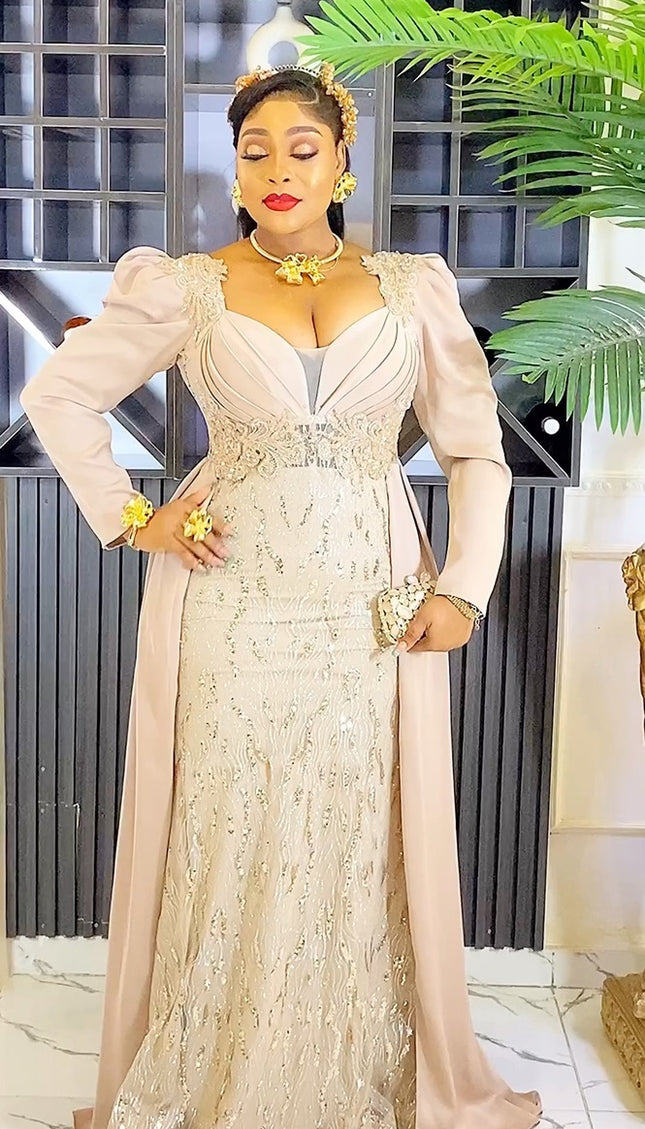 Embellished Overskirt Evening Gown