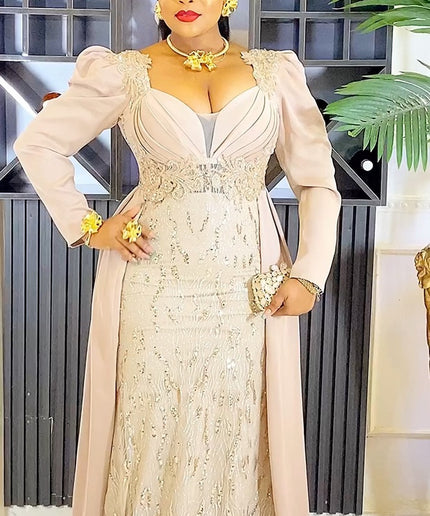 Embellished Overskirt Evening Gown