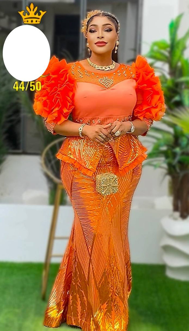 Dramatic Ruffle Sleeve Sequin Maxi Dress | Graduation Mother of The Bride Wedding Party Birthday Gala