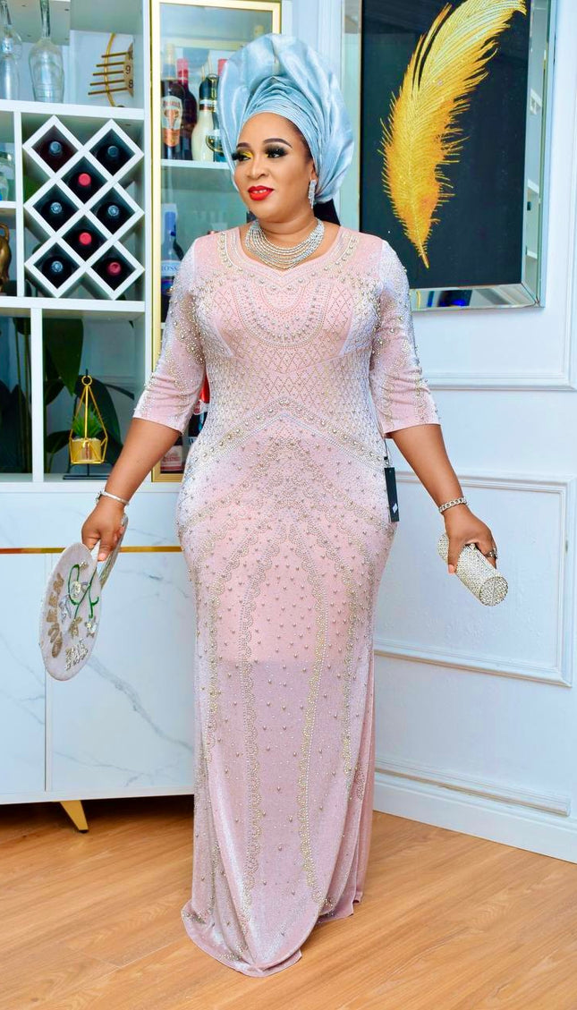 Pink Embellished Wedding Guest Dress Formal Evening Gown for Mother of The Groom Cocktail Party Anniversary Birthday Photoshoot Celebrant Worthy Plus Size