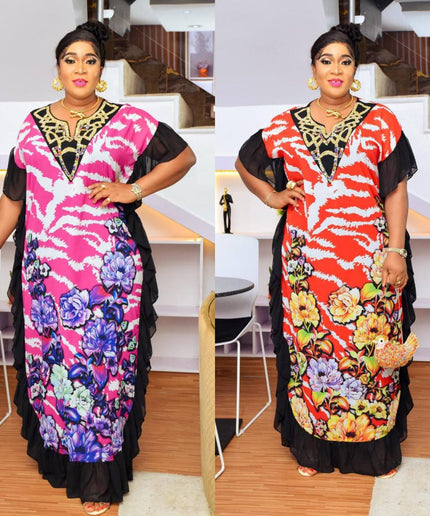 Ruffled Kaftan Maxi Dress with Rhinestones Curvy Plus Size Party Women's Fashion | Baby Shower Birthday Weekend Wear Wedding Guest Reception