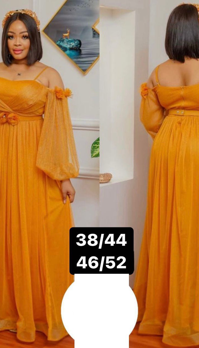 Gold Off-The-Shoulder A-line Gown