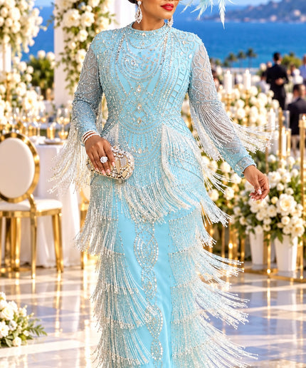 "Luxury Holiday Party Fashion" Red Hand-Embellished Crystal Beaded Fringe, Sequin & Rhinestone Formal Evening Gown for Bridal Second Dress Wedding Guest Celebrant Birthday Party Mother of The Bride Reception Cocktail Gala Plus Size