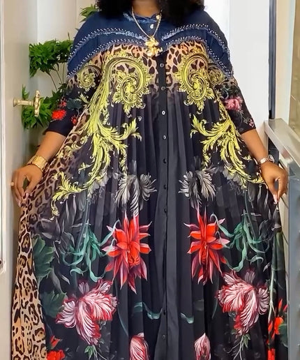 Luxury Denim & Diamonds Pleated Maxi Dress Plus Size