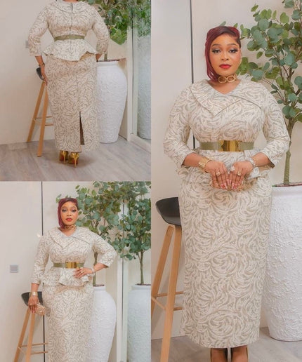 Metallic Gold Brocade Peplum Maxi Dress for Wedding Guest Mother of The Bride