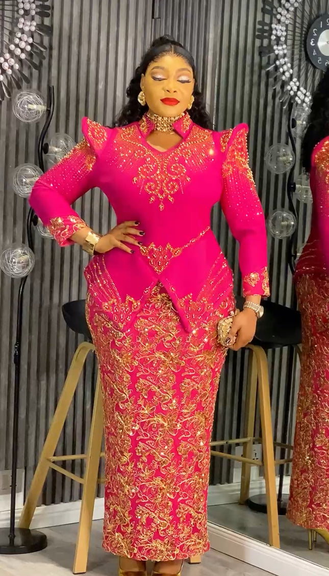 Plus Size Fuchsia Embellished Peplum Mother of The Bride Dress, Wedding Guest Attire Party Cocktail Gala