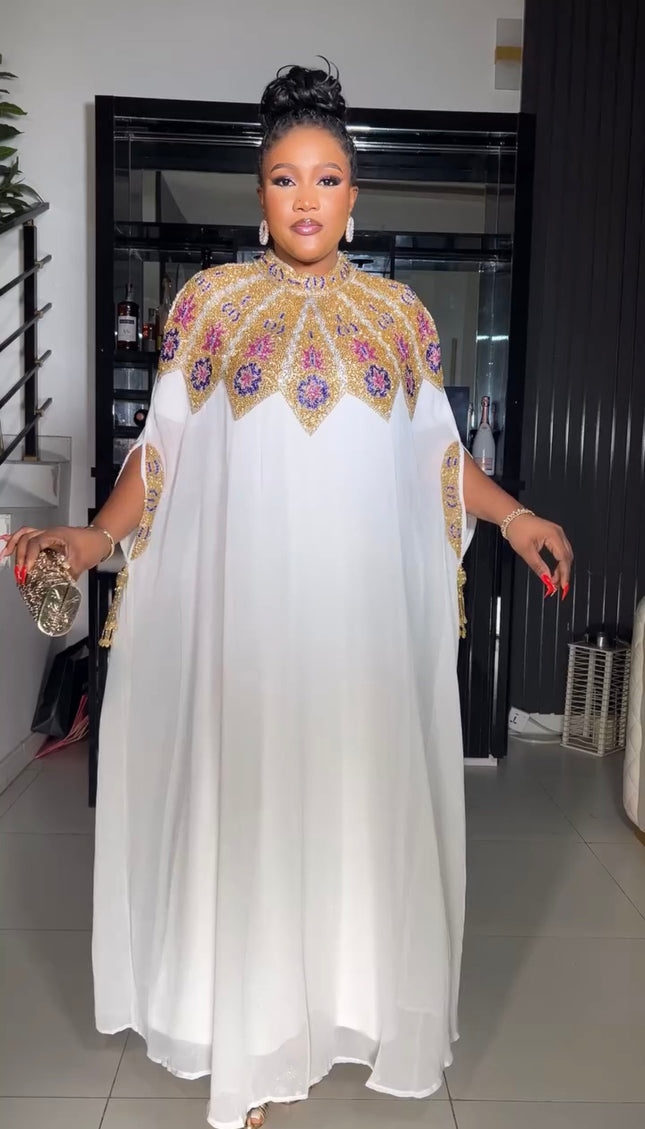 Beaded Embroidery Kaftan with Sleeve Tassels | Women's Party Maxi Dress EID Abaya Engagement Wedding Guest