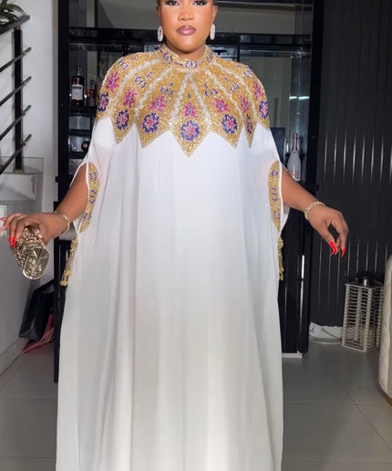Beaded Embroidery Kaftan with Sleeve Tassels | Women's Party Maxi Dress EID Abaya Engagement Wedding Guest