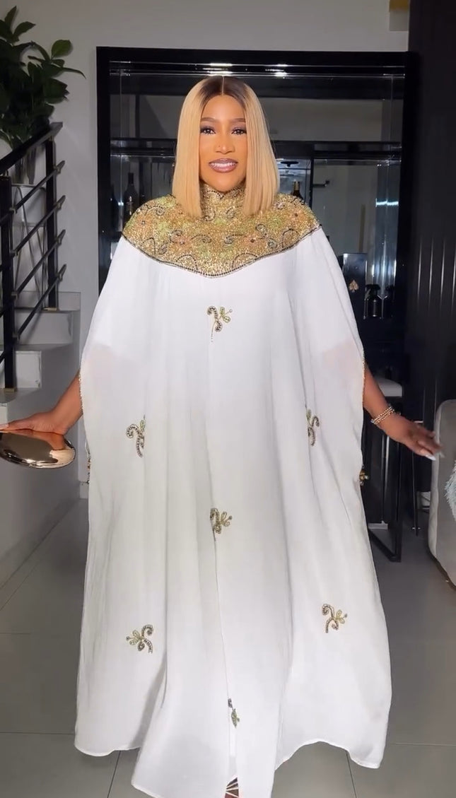 White Embellished Tassel Kaftan Gown for Wedding Guest Dress Mother of The Bride Birthday Party Engagement Ceremony Cocktail Reception