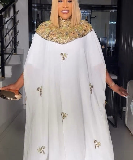 White Embellished Tassel Kaftan Gown for Wedding Guest Dress Mother of The Bride Birthday Party Engagement Ceremony Cocktail Reception