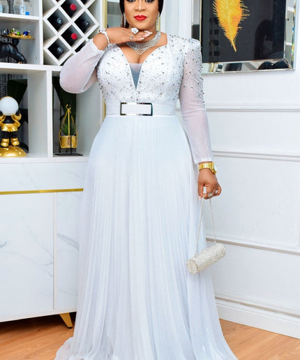 White Embellished A-Line Maxi Gown for Bridal Civil Wedding Photoshoot Mother of The Bride
