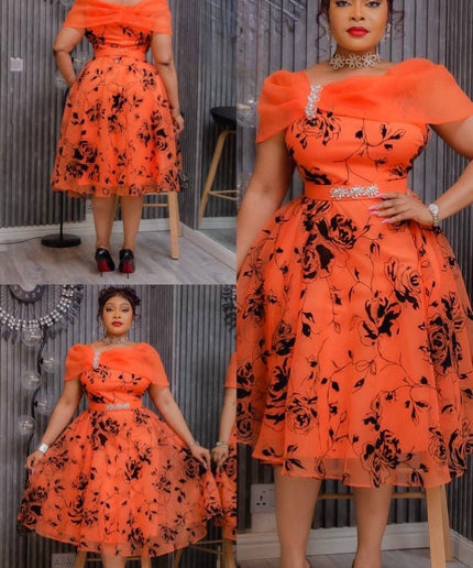 Red Off-Shoulder Rhinestone Embellished Twirl Skater Midi Dress Wedding Guest Cocktail Party Dinner Birthday Church Gala Anniversary