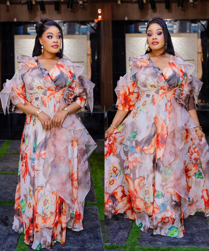 Pink Floral Ruffle 3D Flower Twirl Maxi Dress: Wedding Guest Birthday Graduation Cocktail Party
