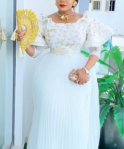 Ruffle Embellished A-Line Gown