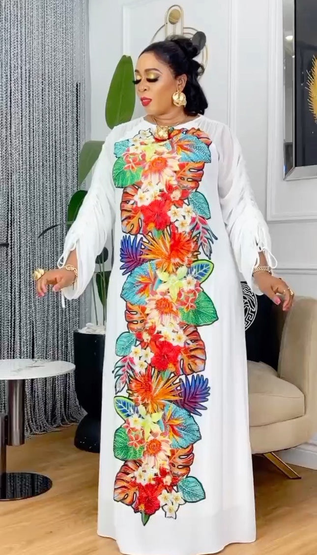 Embellished Maxi Kaftan Dress Ruched Sleeves | Wedding Guest Party Birthday Mother of The Bride Graduation Photoshoot