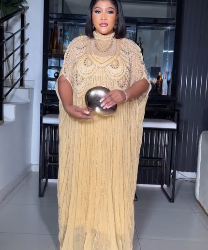 Embellished Kaftan Dress, Black Beaded Wedding Guest Dress, Plus Mother of The Bride A-Line Maxi Gown Long Floor Length