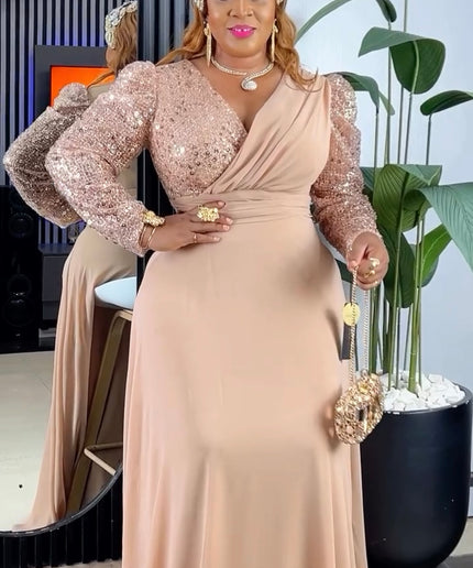 Sequined Long Sleeve Maxi Dress | Wedding Party Birthday Anniversary Ceremony