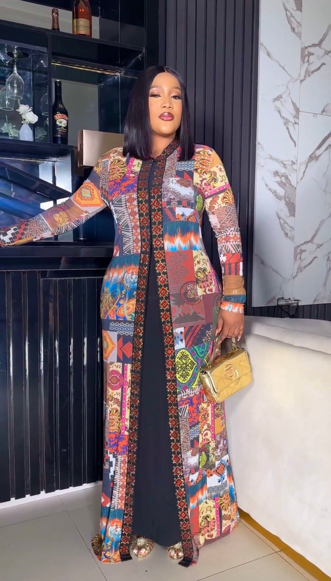 Colorful Kaftan Dress 2-Piece Set, Wedding Guest Graduation Party Wear