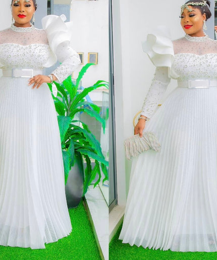 Dramatic Ruffle Sleeve Embellished Maxi Gown