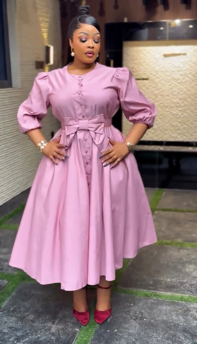 Black Bow Design Twirl Skater Midi Dress for Wedding Church Birthday Dinner Party Outfit