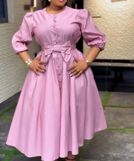 Black Bow Design Twirl Skater Midi Dress for Wedding Church Birthday Dinner Party Outfit