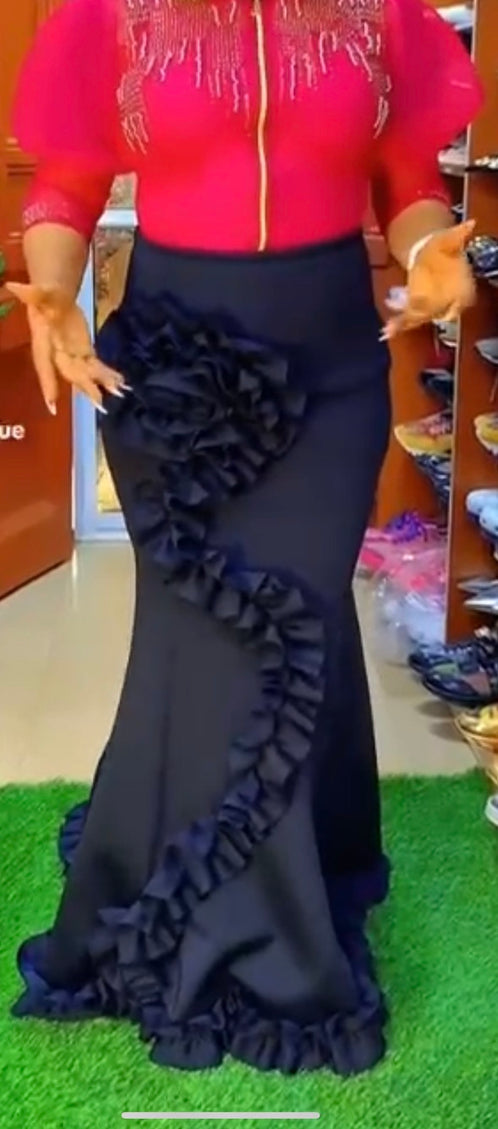 3D Flower Detail Trumpet Floor Length Evening Skirt
