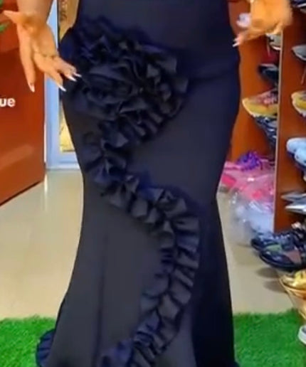 3D Flower Detail Trumpet Floor Length Evening Skirt