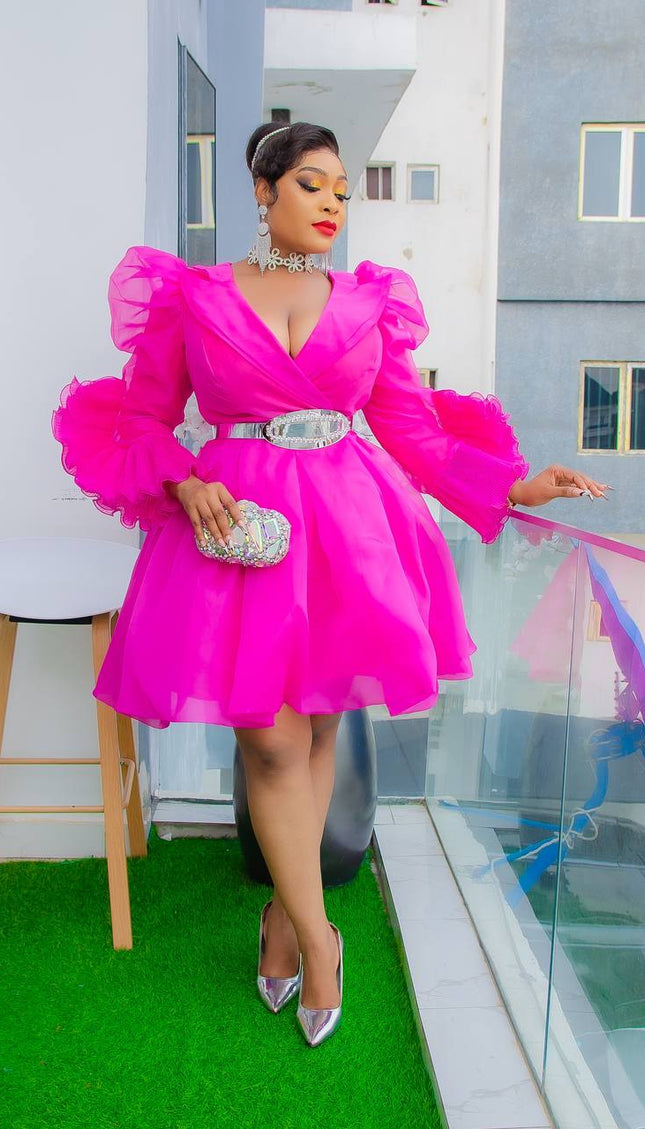 Blue Ruffle Sleeve Fit & Flare Skater Dress for Birthday Dinner Bridal Photoshoot Wedding Guest Engagement Ceremony