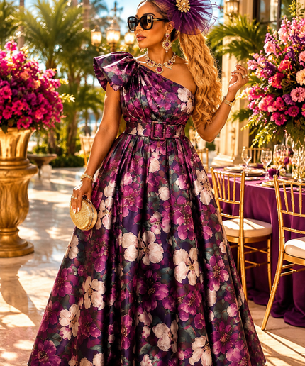 "The Grand Entrance" Purple Off-The-Shoulder A-Line Maxi Dress for Wedding Guest Cocktail Reception Mother of The Bride Birthday Dinner Party Outfit