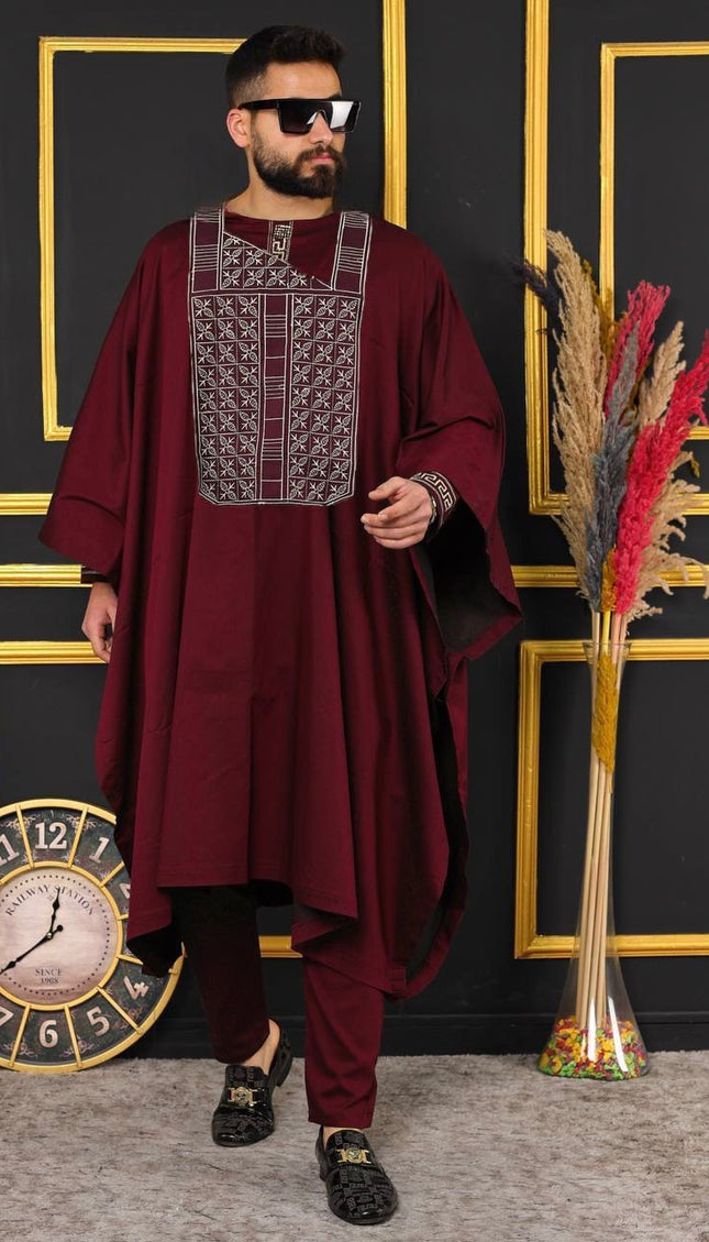 African Men's Clothing Agbada Shirt Pants Embroidery | 4 Colors