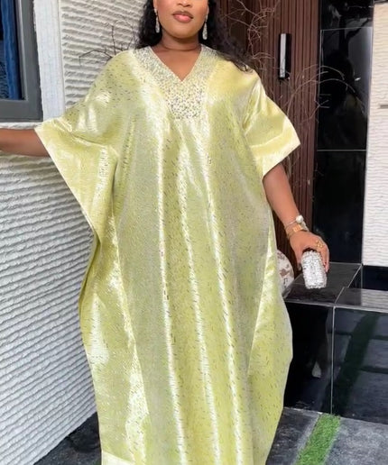 African Bubu Rhinestone Dress Metallic Brocade Nigerian Party Attire Engagement Ceremony Graduation Reception Gala Anniversary