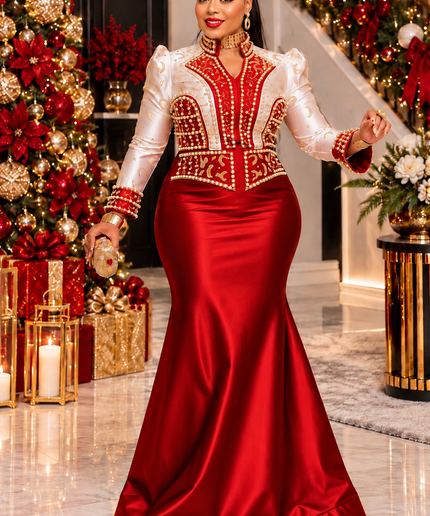"Holiday Party Fashion" Black & Gold Rhinestone Embellished Mermaid Dress for Gala Birthday Photos Wedding Guest Mother of Bride Church Anniversary Floor-Length Formal Gown Curvy Plus Size