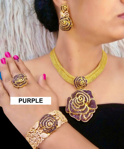 Dubai Gold Plated Jewelry Set Cubic Zirconia | Bridal Jewelry, Wedding Guest, Mother of The Bride Jewelry, Birthday Party Celebrant