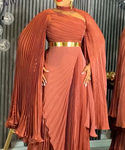 Asymmetric Pleated Draped Maxi Dress - Birthday Photoshoot Cocktail Dinner Wedding Guest Party