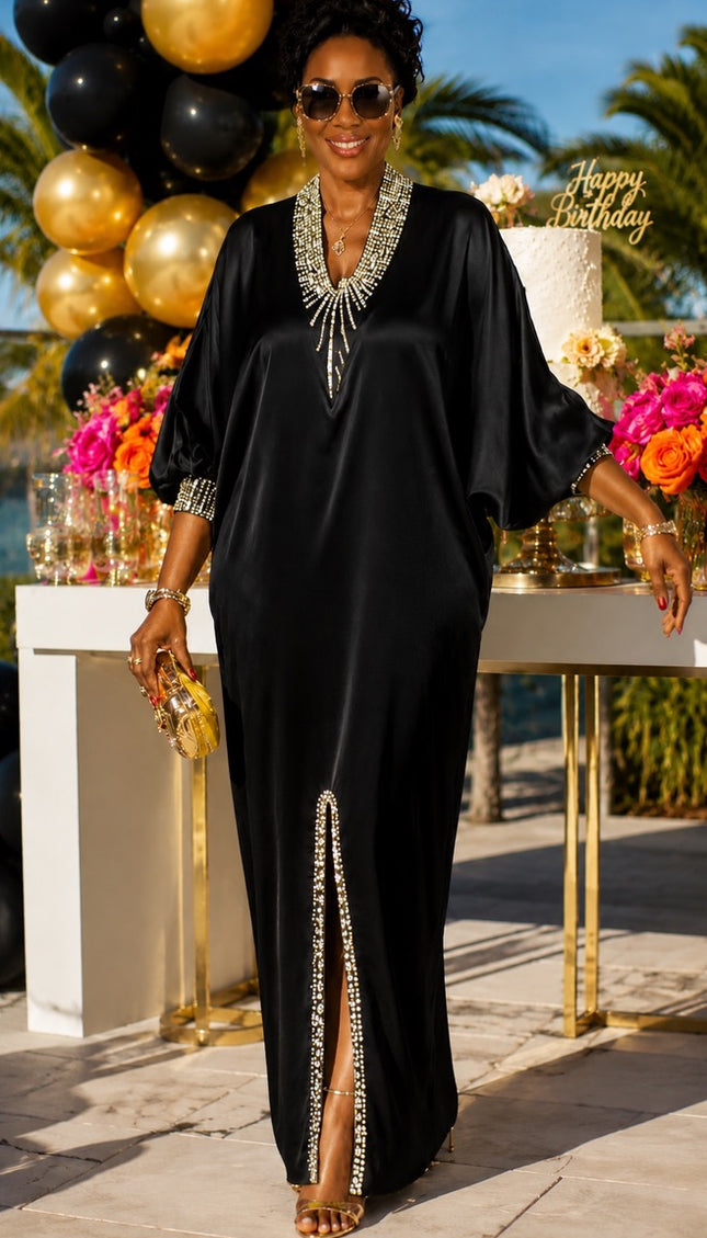 Black Rhinestone Embellished Kaftan Dress Bubu African Wedding Guest Engagement Ceremony Birthday Party Outfit Women's Plus Size